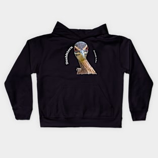 Sunbittern tropical bird pin white text Kids Hoodie